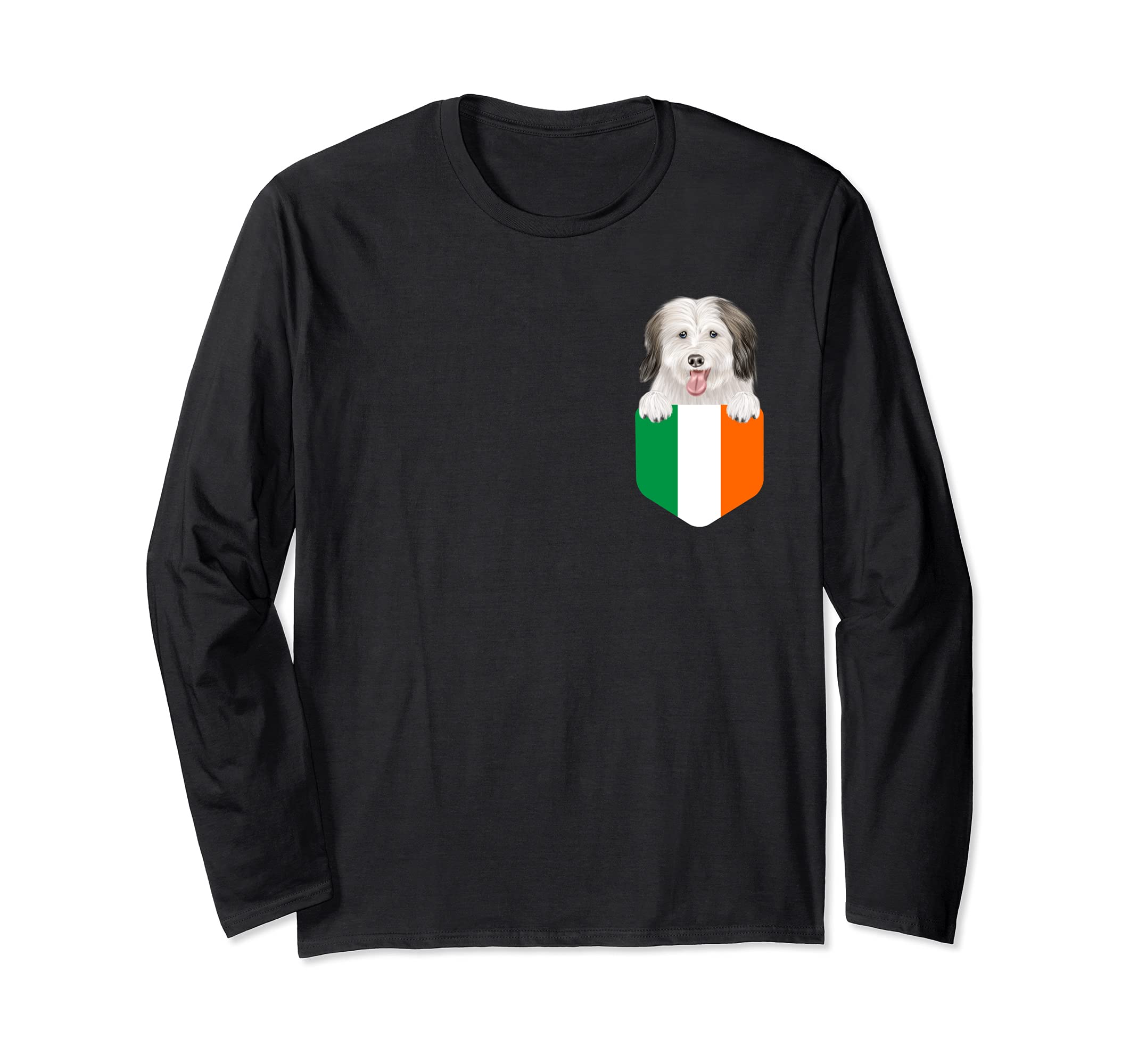 Ireland Flag Coton de Tulear Dog In Pocket Long Sleeve T-Shirt