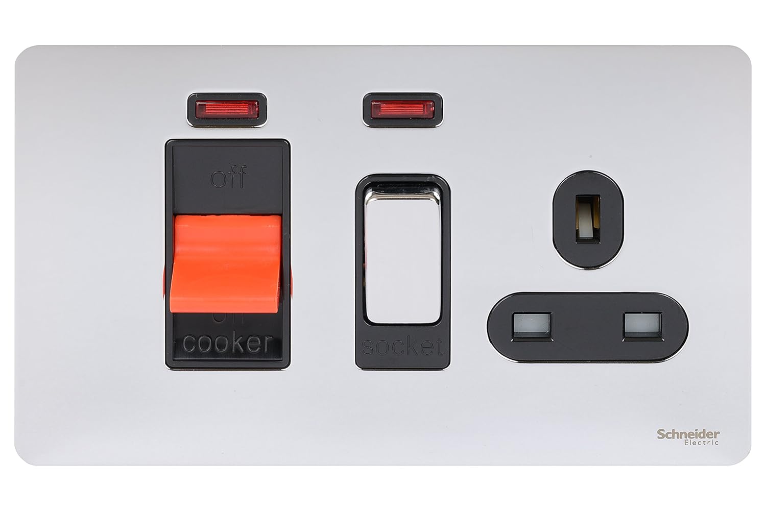 Schneider Electric Ultimate Screwless Flat Plate, Switched Single Cooker Control Unit with Socket