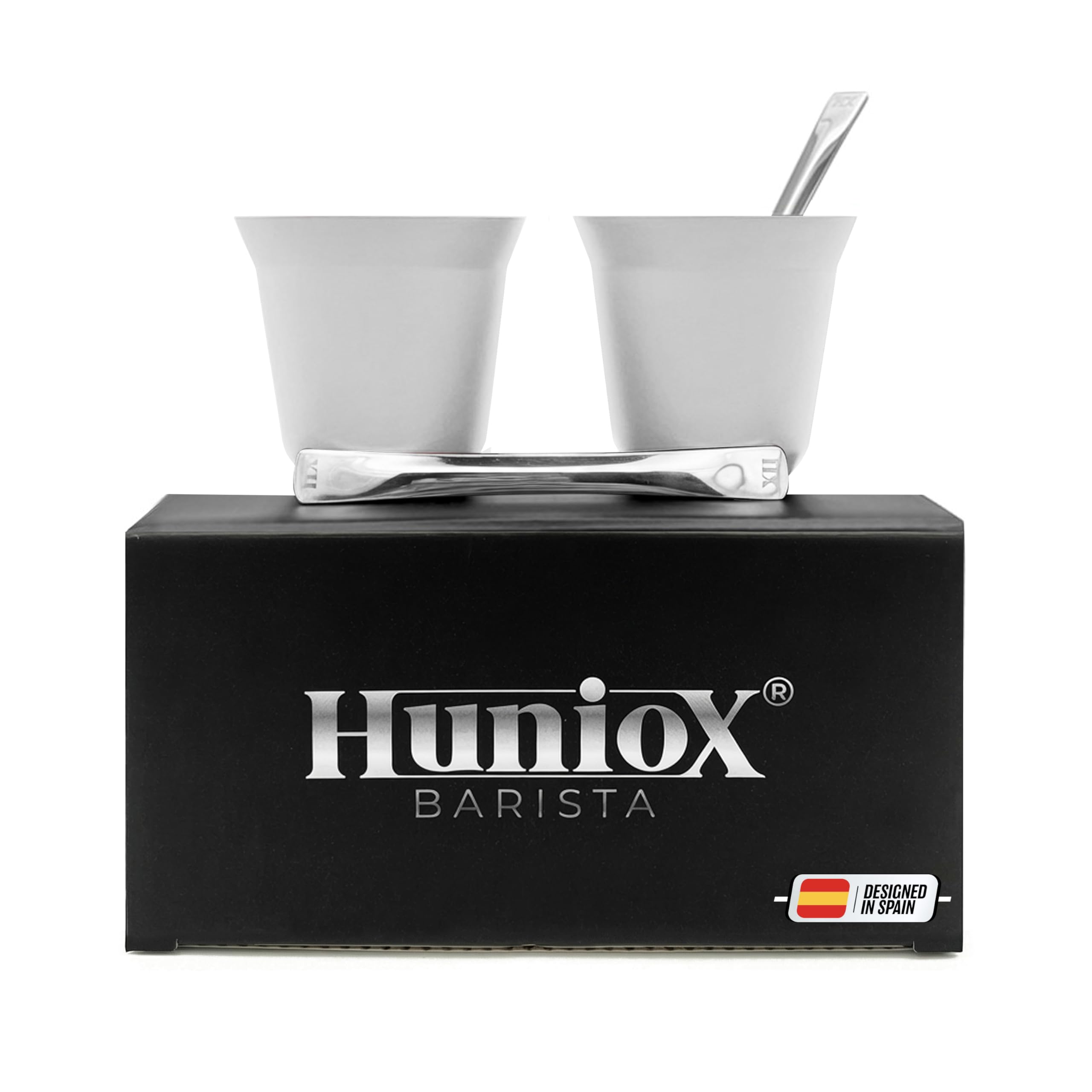 Huniox® 2 X 80 Ml | Espresso Cups – Expresso Coffee Cup – Stainless Steel Cups – Small Coffee Cups – Coffee Accessories | Includes 2 Design Spoons (Coral, 80 Ml)