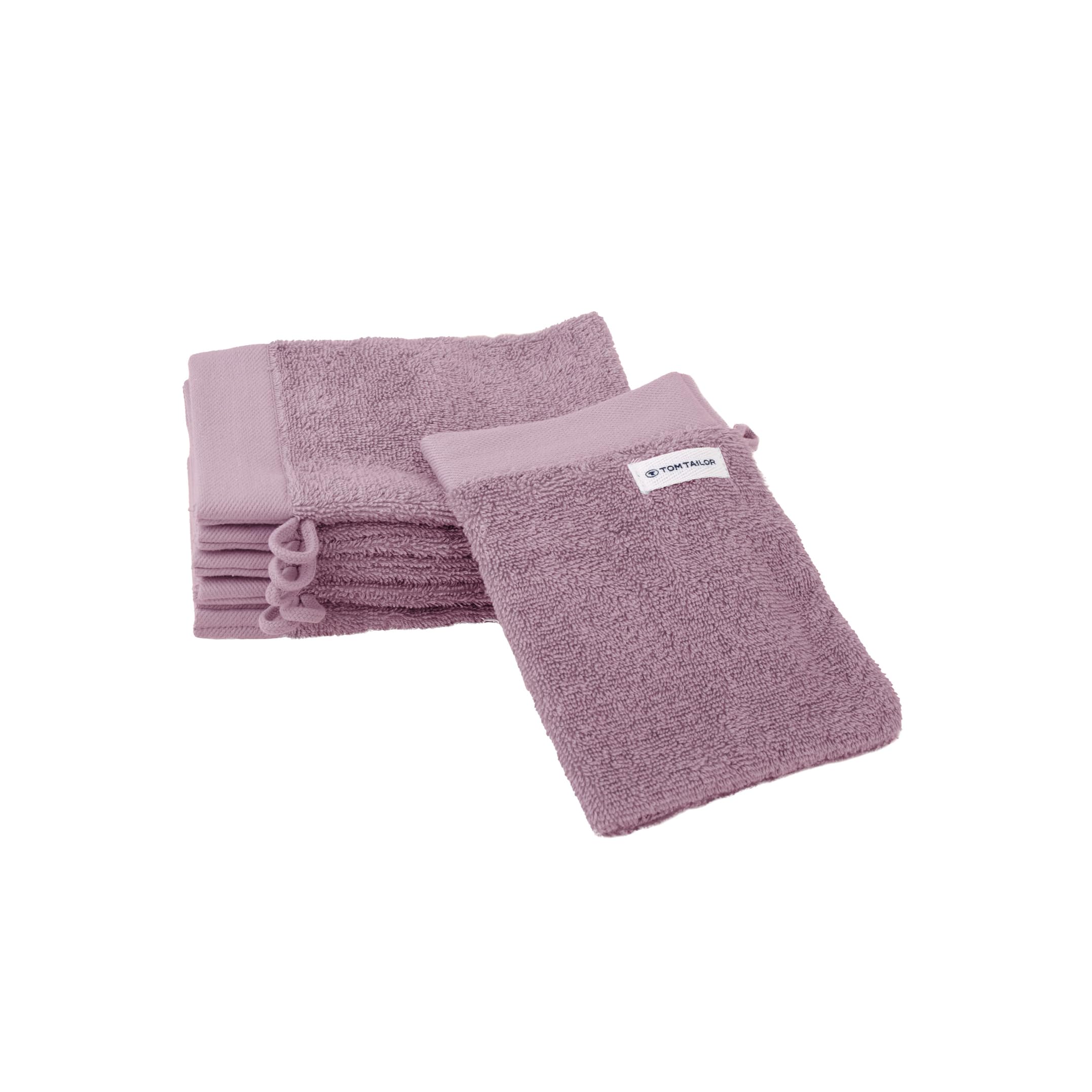 TOM TAILOR Set of 6 Bath Mitts 16 x 21 cm, 100% Cotton, Terry Towel, with Hanger and Logo Label, Lilac (Cozy Mauve)