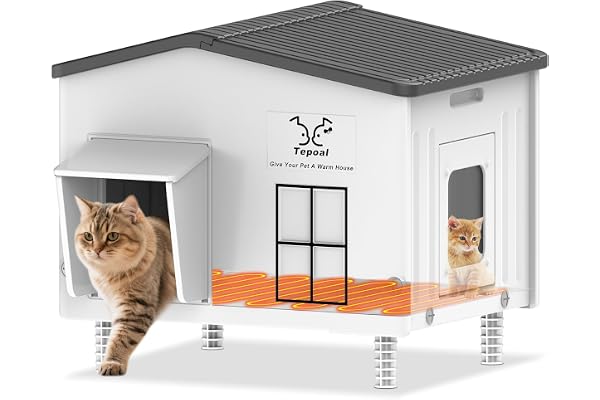 Dahivs Indestructible Large Heated Cat House for Outside, Heated Outdoor Cat House 100% Weatherproof with Escape Door, Insula