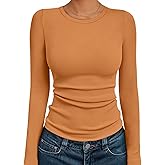 AUTOMET Women's Ribbed Long Sleeve Basic Top - Soft Stretch Crewneck Shirt for Work & Casual