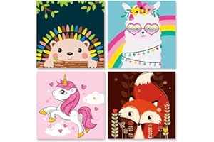 CEUHROG 4 Pack DIY Paint by Numbers for Kids - Paint by Number for Kids Beginners Easy Acrylic Watercolor Paint Numbers Canvas Arts for Kids Ages 4-8, Oil Painting Paint by Number Kits for Decoration (8x8in)