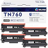 TN760 Toner Cartridge Replacement for Brother TN760 TN-760 High Yield Toner Compatible with Brother HL-L2325DW HL-L2350DW MFC-L2690DW MFC-L2710DW DCP-L2550DW Printer (Black, 4 Pack)