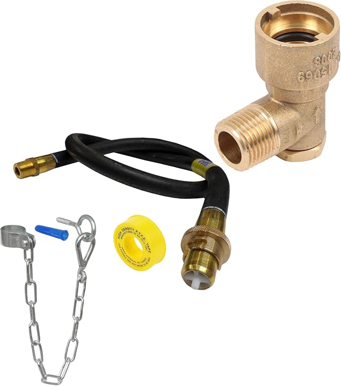 Cookerflex 4ft x 1/2" Cooker Gas Pipe Hose With End + Safety Chain, Hook & Fittings