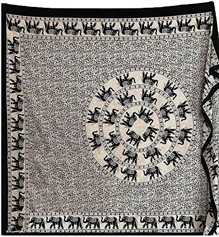 Black White Hipppie Floral Mandala Boho Bohemian Psychedelic Elephant Tapestry Queen In US And Delivery In 5 Business Days (2 Days Expedited Delivery Also Available)