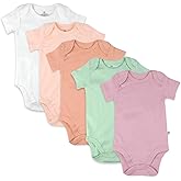 HonestBaby baby-girls 5-pack Short Sleeve Bodysuits One-piece 100% Organic Cotton for Infant Baby Girls