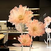 KEY SPRING Giant Artificial Organza Flower On Base – Large Pink Faux Flower with Standing Stems and Base for Wedding, Valentine's Day, Party, Shop Window Display, Outdoor Yard Event Backdrop Decor