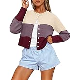 AKEWEI Crewneck Cropped Cardigan Sweaters for Women Lightweight Long Sleeve Button Down Tops