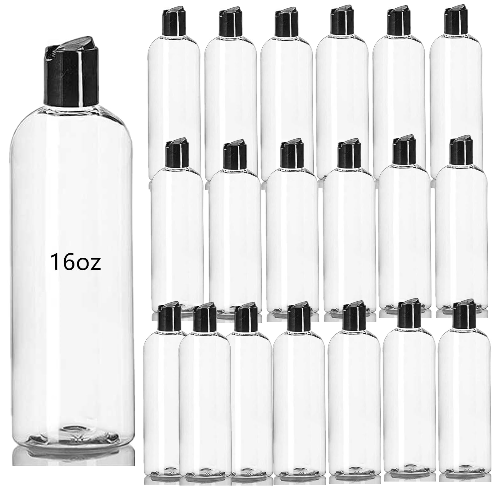 Photo 1 of Zentriqlla 20 Pack 16oz Clear Plastic Empty Bottles, Squeezable Travel Containers with Disc Top Flip Caps, Refillable Shampoo Bottles for Lotions, Cream, Liquid Body Soap, Creams, BPA Free