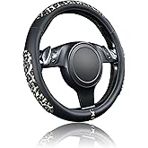 Flying Banner car Steering Wheel Cover Gel Massage Velvet Cool Warm Universal Size 15 inches SUV Truck Anti Slip Odorless Summer Winter (Black Gray Leopard Print, Gel Massage)