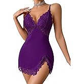 Avidlove Women Lingerie Lace Nightgown Chemise Spaghetti Strap Babydoll Modal Sleepwear V-Neck Full Slip Side Slit Nightwear