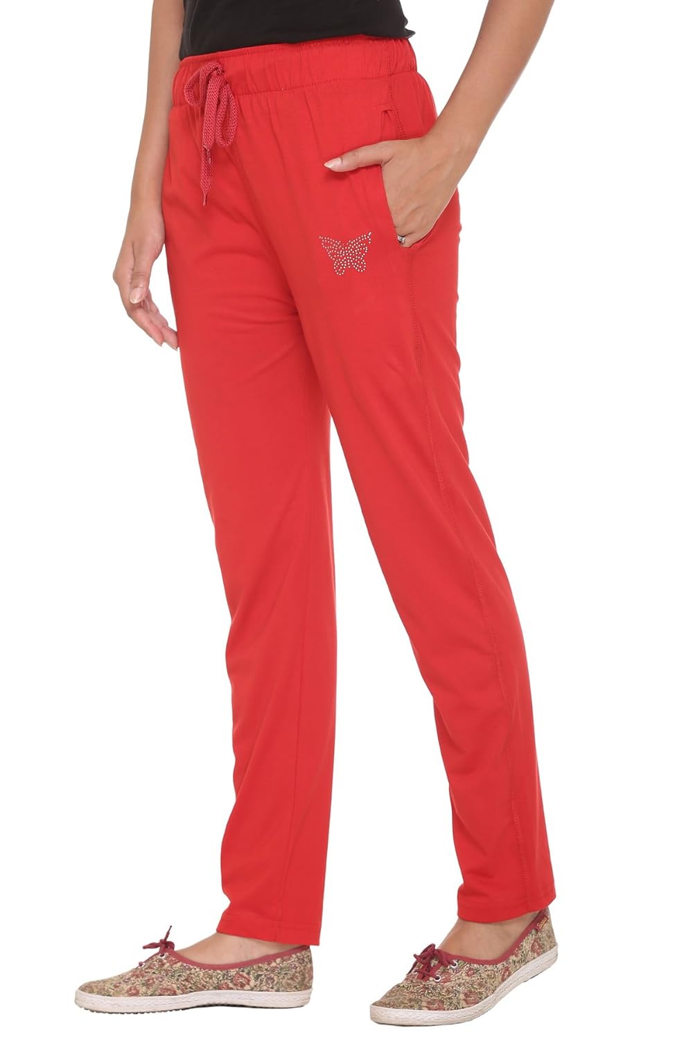cupid comfortable plain red cotton track pants for women/girls (m to 5xl sizes)