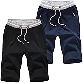 FoxQ Mens Casual Drawstring Shorts with Zipper Pockets Elastic Waist