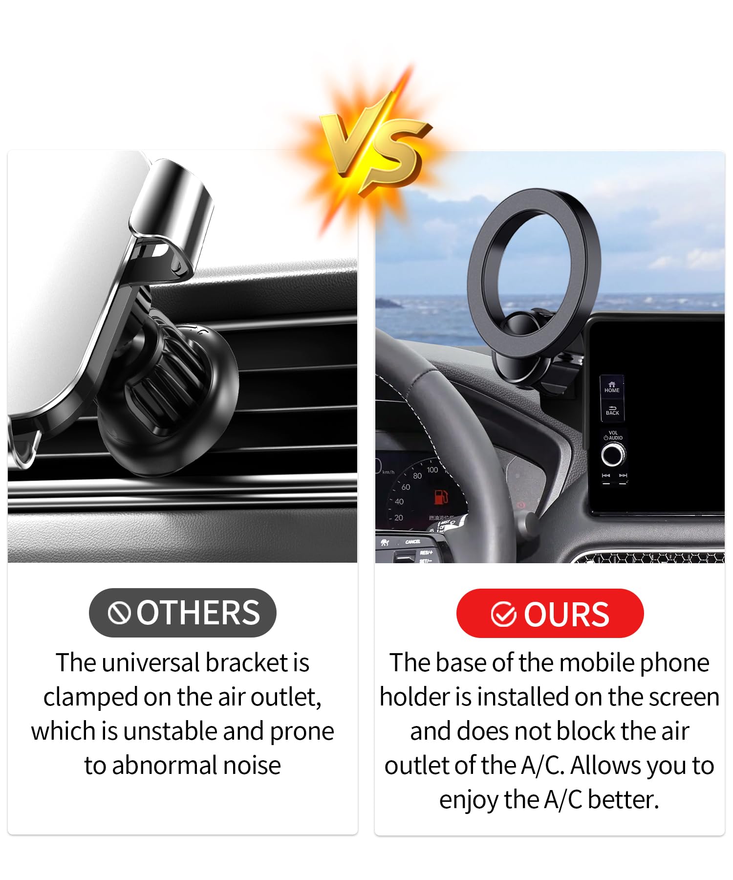 MaserWeller Car Phone Holder for Honda HR-V 2023-2025 Accessories/CR-V 2023 2024 2025 Accessories 7/9-inch Screen Fixed Clip, Phone Mount Compatible with MagSafe, 360° Rotation Cell Phone Holder