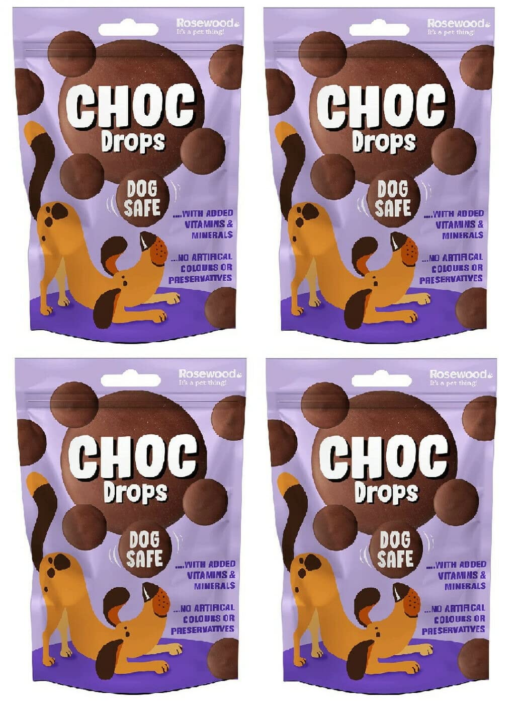 4 PACK ROSEWOOD CHOC DROPS DOG SAFE CHOCOLATE TREAT TRAINING BITE SIZE TREAT BUTTONS 200G
