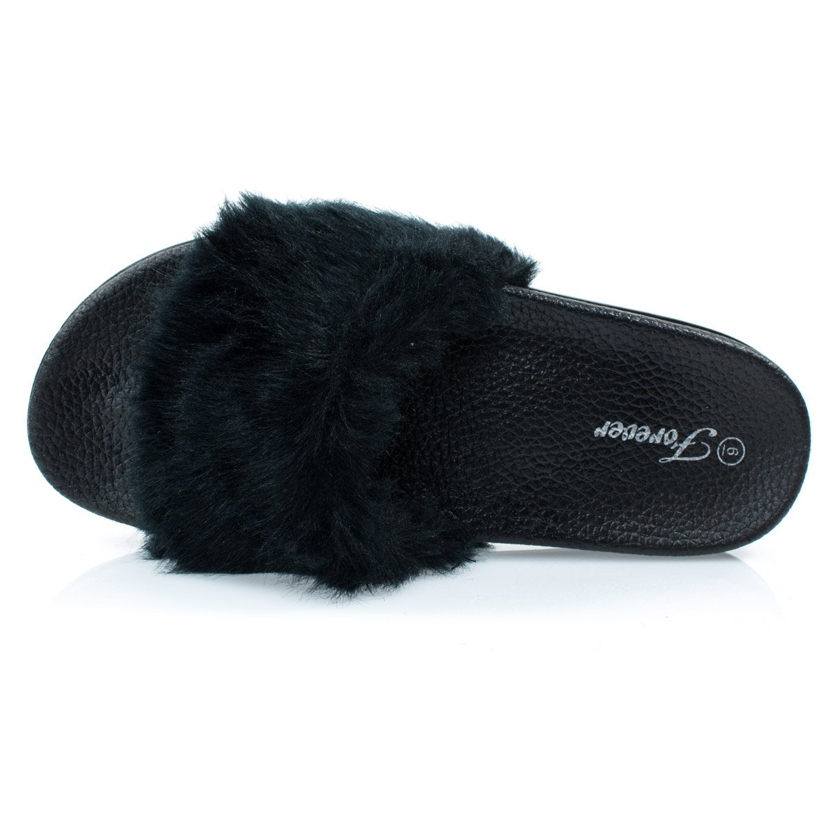 Izzy24FBA- Black Fluffy Furry Faux Fur Single Band Slide in Slipper Sandal Footbed Folding -10 - Image 4