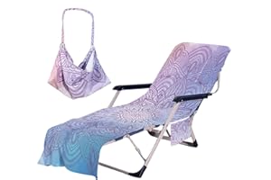 TREESWIFT Bohemia Beach Chair Cover with Side Pockets Thick and Quick Dry Chaise Lounge Chair Towel Cover for Sun Lounger Pool Sunbathing Garden Beach Hotel No Sliding (Purple)