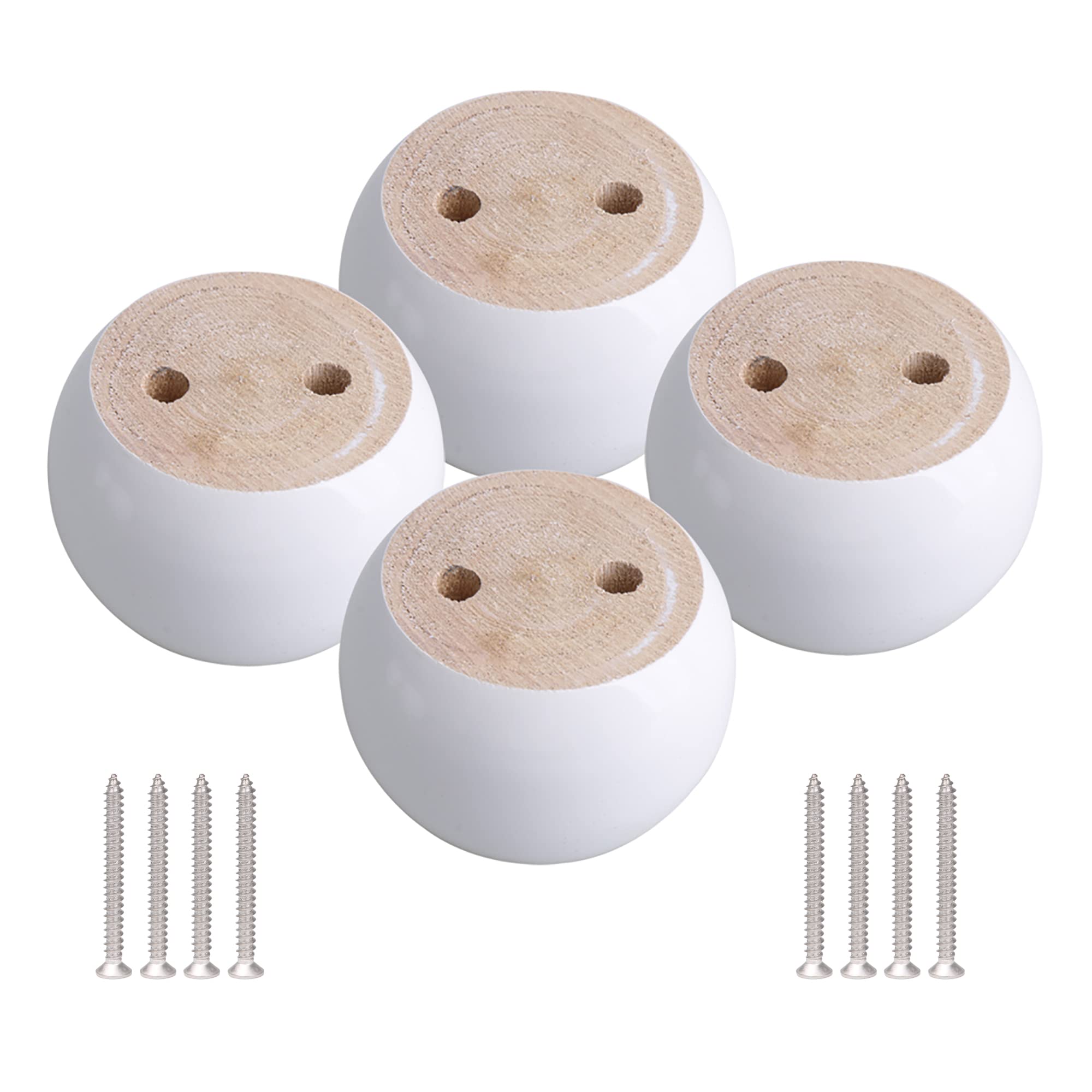 SHANOER 4pcs 50mm Height White Eucalyptus Wood Round Bun Furniture Feet