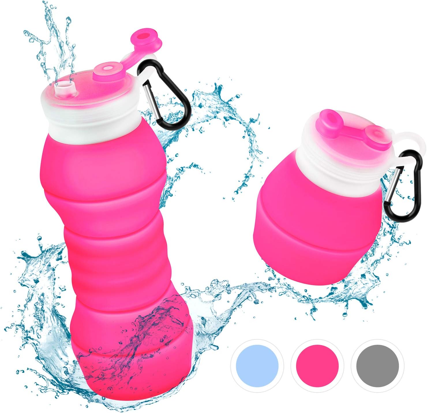 ddLUCK Collapsible Silicone Water Bottle-550 ML/18.6 OZ,BPA Free Portable Reusable Leak Proof Sports & Travel Water Bottles for Gym, Hiking, Cycling, Yoga, Climbing