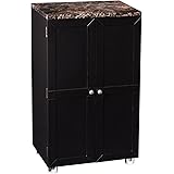 SEI Furniture Cape Town Contemporary Bar Liquor and Wine Cabinet with Storage, Faux Marble Countertop with Black Finish