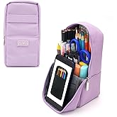 YOCEWECA Standing Pencil Case Large Capacity Zippered Pouch, Polyester Pencil Bag for School Supplies and Office Organization (purple)