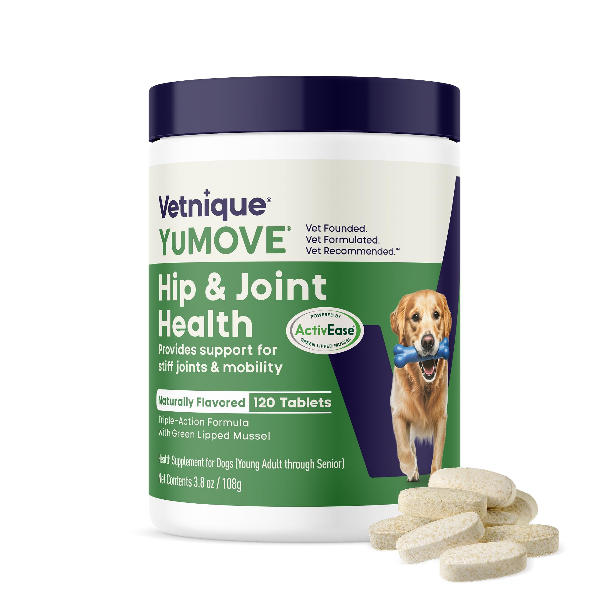 YuMOVE Joint Supplement for Dogs, Essential Dog Hip and Joint Support for Adult Dogs with Glucosamine, Chondroitin, Green Lipped Mussel, Aged 6 to 8, 120 Tablets