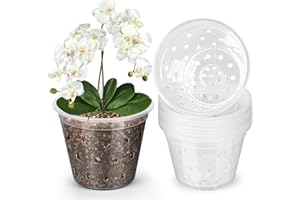 FUIJOL Orchid Pots with Holes for Repotting 8 Pack, 4 5 6 7 Inch Clear Pots for Orchids with Drainage Indoor Outdoor, Plastic Flower Plant Pot Indoor Outdoor, Slotted Orchids Planter (6 Inch)