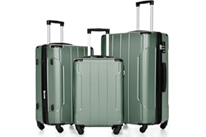 Merax Luggage Expandable Lightweight Spinner Suitcase with Corner Guards (Green1), 3-Piece Set (20/24/28)