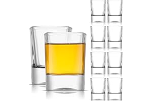 JoyJolt Glass Shot Glasses Set of 10 - City 2oz Heavy Base Square Shot Glasses, Perfect for Espresso, Tequila, Aperitif, Limo