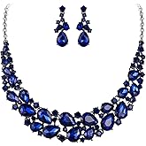 BriLove Women's Wedding Bridal Austrian Crystal Multi Teardrop Cluster Statement Necklace Dangle Earrings Set
