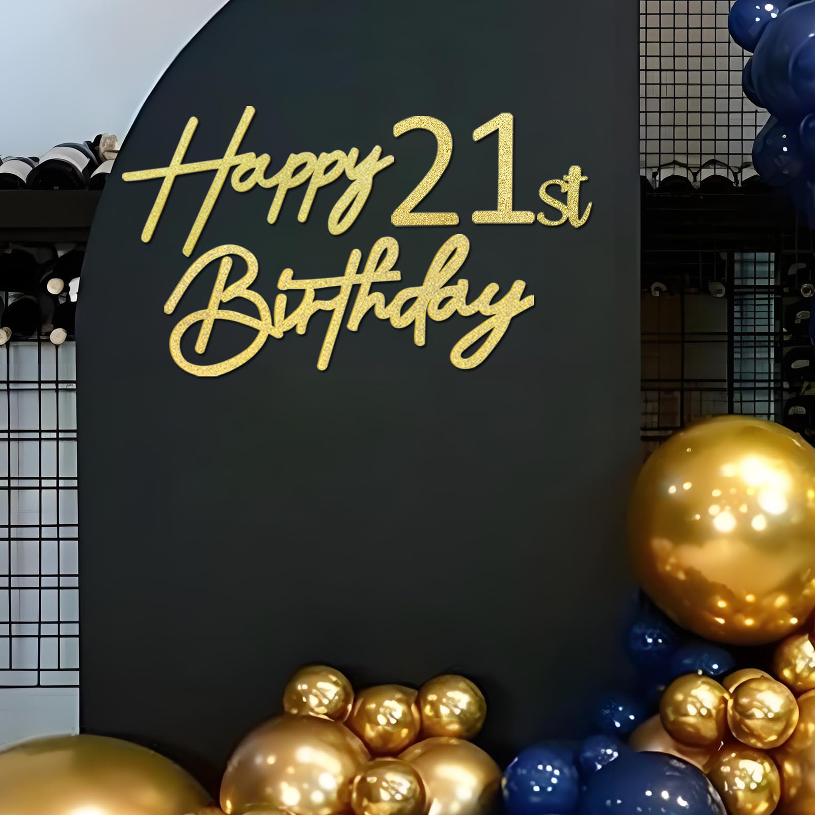 Photo 1 of MASTRON Happy Birthday with 0-9 Numbers Sign for Backdrop - Felt Custom Age Happy Birthday Decal for Balloon Arch Birthday Decorations Baby Shower - Gold
