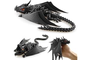 LehuoMaker 3D Printed Dragon with Wings, Fidget Dragon Toys, 3D Printed Animals, Flexible Articulated Winged Crystal Dragon Model,Home Office Decor Desktop Pet(Silk Black)