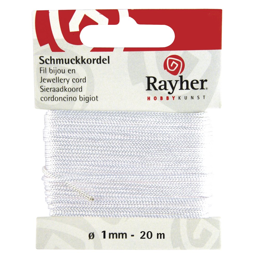 Rayher 8947302 Jewellery Cord, Diameter 1 mm, Self-Service Card 20 m, White