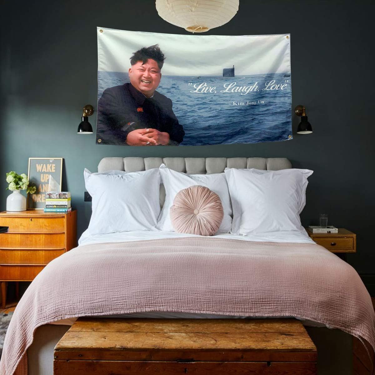 Flags Mural Wall Art Live Laugh Love Flag Kim Jong Un Banner College Dorm Decor Indoor Bedroom Sign Heavy Wind With Brass Grommets Outdoor Sign House Banner Polyester Yard Lawn Outdoor Decor 3x5 Ft Patio