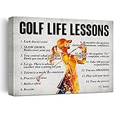 Hijie Golf Poster Canvas Wall Art for Home Bedroom Decor, Inspirational Golf Life Lessons Canvas Print Painting Ready, Golf Gifts for Women Her, 12x15 Inch