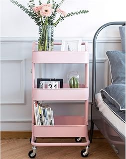 YOLEO Servierwagen Küchenwagen Rollwagen Küchenregal Regal Allzweckwagen Allzweckregal 3 x Korb Home Organizer 87 x 45 x 35 cm (Rosa)
