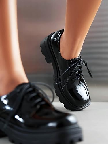 XIEDA Oxford Shoes for Women Platform Chunky Oxfords Square Toe