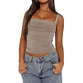 Imily Bela Womens Summer Tank Tops Ruched Double Lined Sleeveless Y2K Going Out Crop Shirts