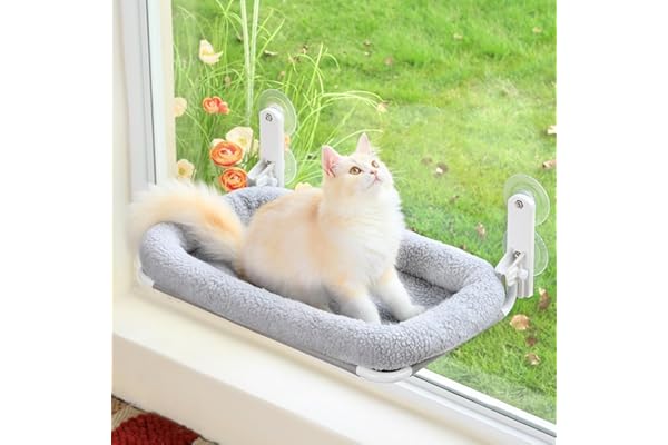 Zakkart Foldable Cat Hammock for Window - Cordless, Embeded Machine Washable Padded Bed, Robust Metal Frame - Cat Window Perc