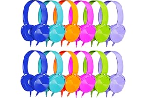 Wensdo Bulk Headphones 12 Pack Mixed Cloros for Classroom Kids, Wholeslae Wired Durable Earphones Class Set for Students Children Toddler Teens Boys Girls and Adult (HY450, 12 PCS)