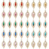 PH PandaHall 40pcs 10 Colors Rhinestone Leaf Charms Oval Crystal Charms Gemstone Pendants Golden Vintage Charm for Bracelet Necklace Jewellery Making Handicrafts 1.2 Inch