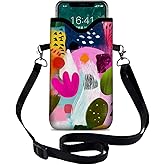 otilil Neoprene Cell Phone Sleeve Pouch Case Bag with Crossbody Strap Neck Lanyard for Women 7.1 X 3.9 in Colorful Floral