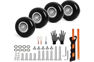 Luggage Wheels Replacement Kit 4PC Dia 1.6in/40mm Thick 0.7in/18mm PU Wheels with Ball Bearing 3 Size Axles Fit 6mm&8mm Shft 
