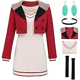 DAZCOS Anime Women Cosplay Costume Full Set Red Suit Jacket Uniform Knitted Dress for Adults Christmas Halloween Party