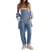 Pink Queen Oversized Sleeveless Jumpsuit Relaxed Straight-Leg Fit High Rise Jean Overall Wide Strap One Piece Retro Bib Denim Romper with Pockets Light Blue L