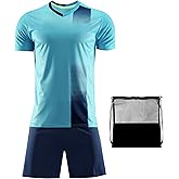 Hiheart Mens Qucik Dry Soccer Jersey and Shorts with Mesh Bag Football Kits