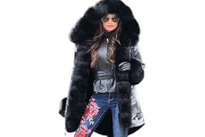 Roiii Women Thicken Warm Winter Coat Hood Down Parka Fleece Fur Outdoor Overcoat Long Jacket Outwear