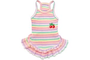 PETPUBGNZS Cute Dog Dress for Small Dogs Girl Birthday Puppy Clothes Spring Summer Dog Outfits Rainbow Colorful Striped Cherry Princess Pet Tutu Skirt Doggie Cat Chihuahua Yorkies Dresses