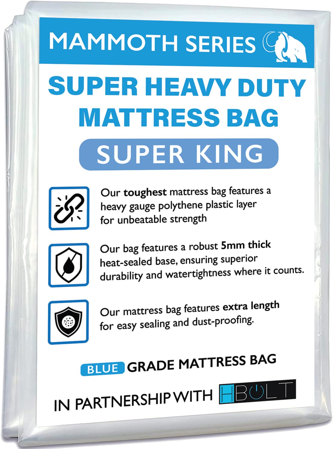 MAMMOTH Premium Mattress Storage Bag – Robust Protection for Moving & Storing – Shields Against Dust, Stains, and Pests (Super King - PRO)